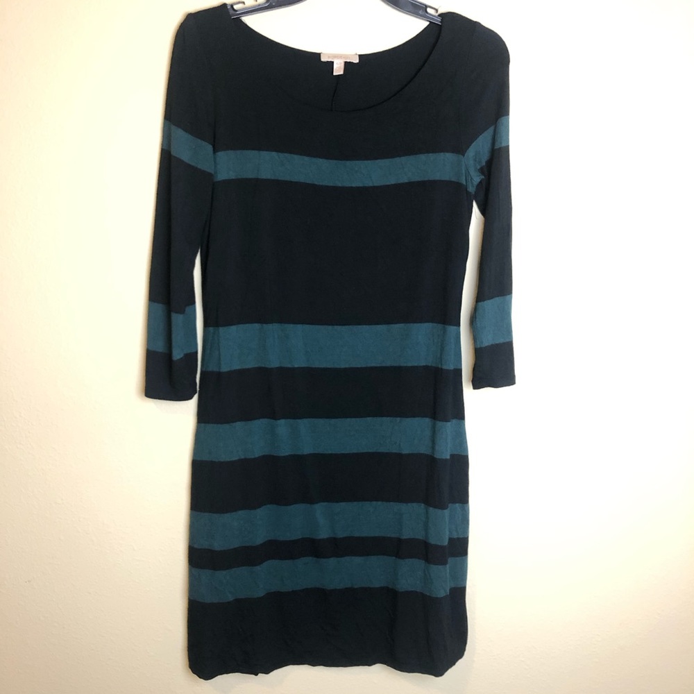 Anthropologie Bordeaux black green striped dress XS